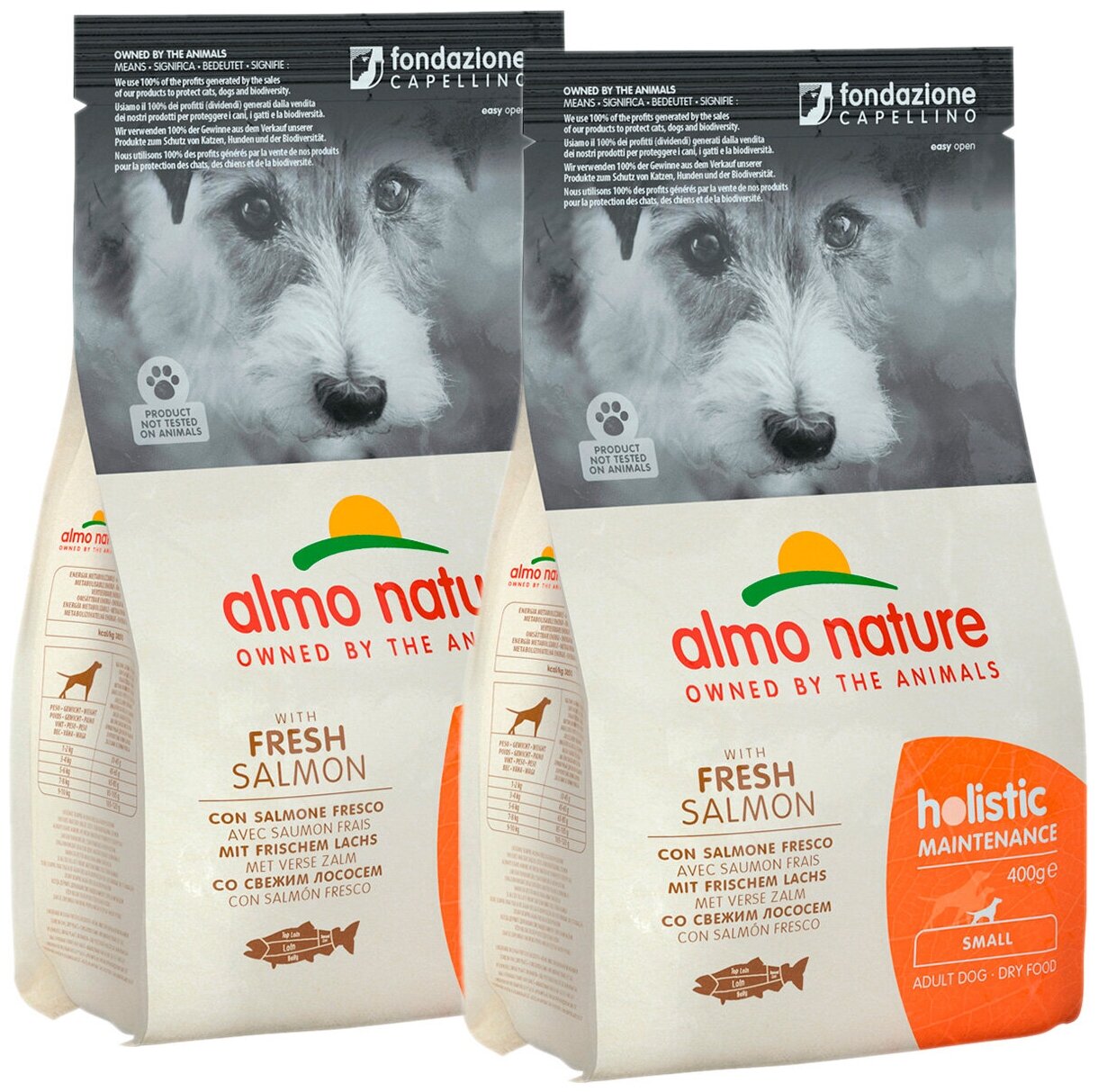 ALMO NATURE ADULT DOG SMALL & SALMON для взрослых собак маленьких пород с лососем (0,4 + 0,4 кг)