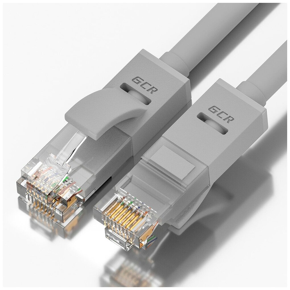 GCR Патч-корд прямой 2.0m UTP кат.5e, серый, 24 AWG, литой, ethernet high speed 1 Гбит/с, RJ45, T568B