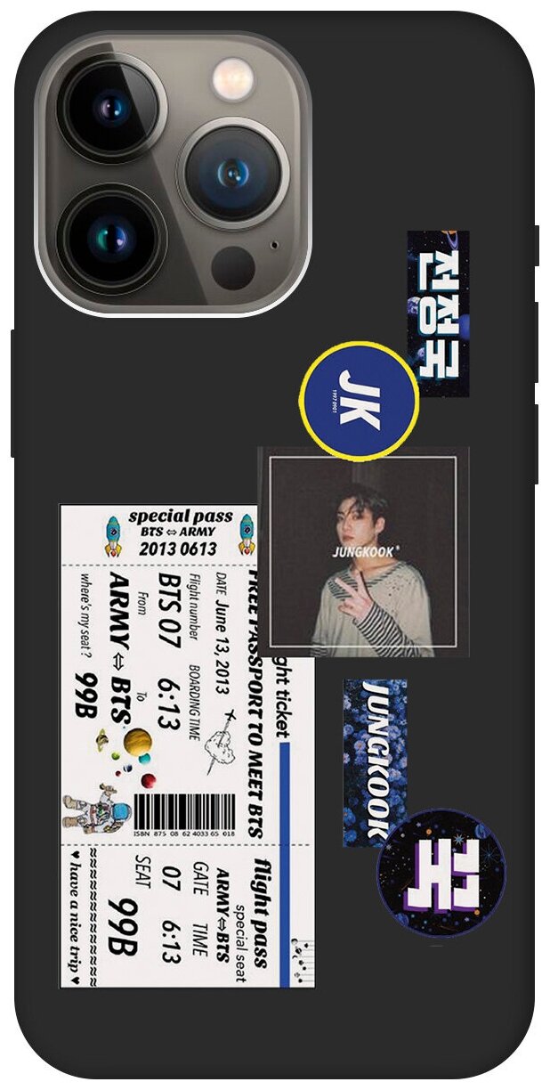 Силиконовый чехол на Apple iPhone 13 Pro / Эпл Айфон 13 Про с рисунком "BTS Stickers" Soft Touch черный