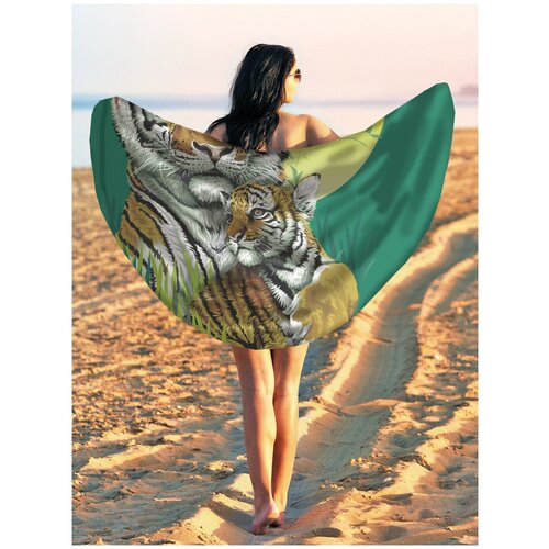 фото Парео и пляжный коврик joyarty "мокрые тигры", трикотаж 150 см