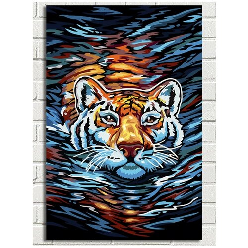 картина по номерам на холсте плавающий тигр животные большая кошка 9067 в 30x40 Картина по номерам на холсте Плавающий тигр (животные, большая кошка) - 9067 В 60x40