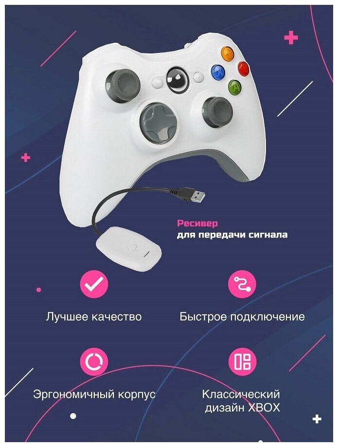 Геймпад/джойстик беспроводной для консоли/приставки Xbox 360/компьютера PC + ресивер/приемник