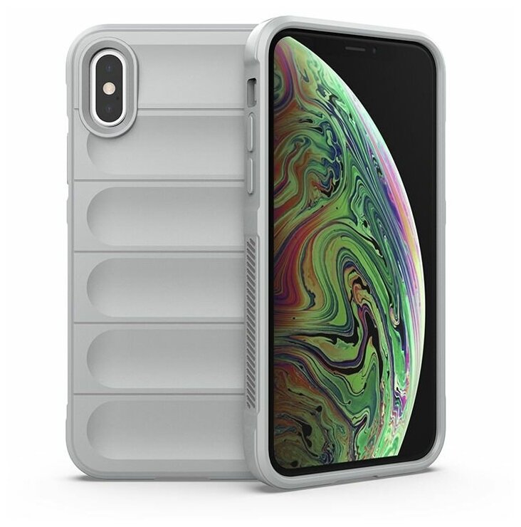 Противоударный чехол Flexible Case для iPhone X / XS светло-серый