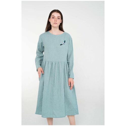 фото Платье облако лён/хлопок бирюзовое аист / берегите птиц