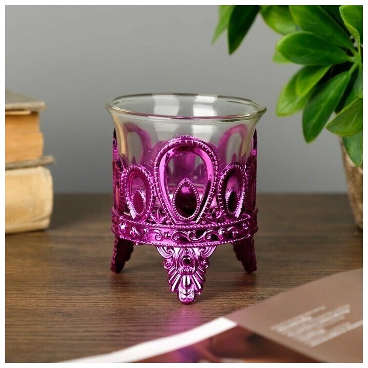 Подсвечник пластик, стекло на 1 свечу "Капельки" розовый 7х6х6 см - фотография № 2