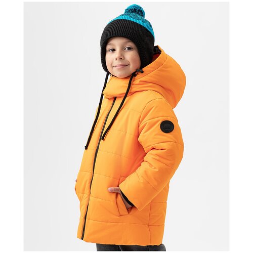 Куртка Button Blue зимняя, удлиненная, манжеты, капюшон, подкладка, карманы, ветрозащита, размер 110, оранжевый