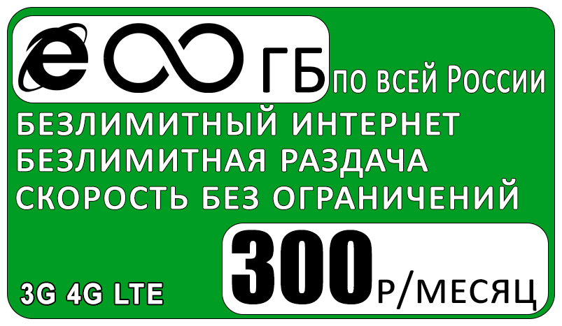 Комплект с безлимитным интернетом за 300р/мес Модем + сим карта