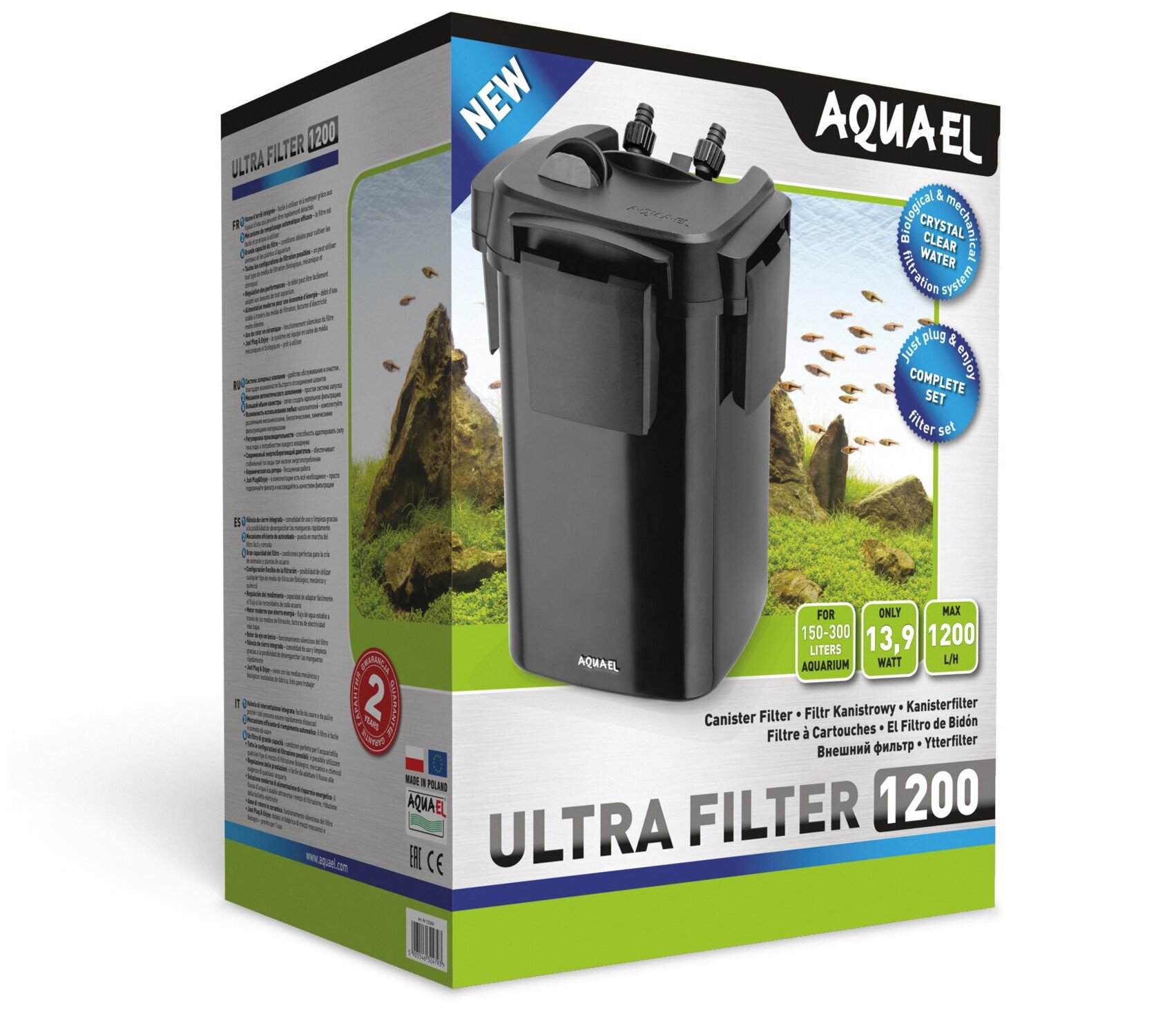 Фильтр внешний AQUAEL ULTRA FILTER 1200 для аквариума 150 - 300 л (1200 л/ч, 13.9 Вт, h = 160 см)