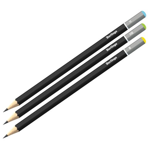 фото Набор чернографитных (простых) карандашей berlingo (н, нв, в, без ластика, заточенные) 3шт., 48 уп.(bs01203)