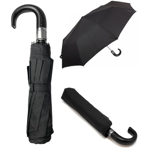 Зонт мужской автомат Popular, ручка кожаный крюк, купол 120 см, 9 спиц. черного цвета