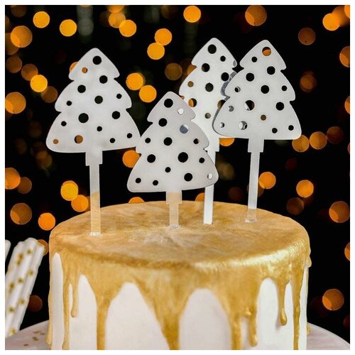 фото Набор топперов "ёлки", 4 шт, цвет серебристый yandex market