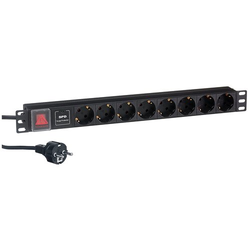 Блок силовых розеток Exegate ServerPro PDU-19H807 Al-8S-EU2-SW-SPD1 блок розеток горизонтальный exegate serverpro pdu 19h801 al 8s c14 sw 19 1u алюминий 8 schuko с14 выкл с подсветкой черный