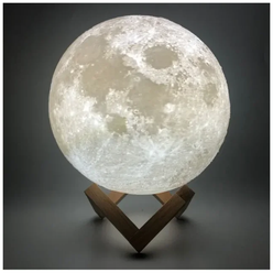 Светильник-ночник 3D шар Луна Moon Lamp на деревянной подставке с пультом, 15 см, белый