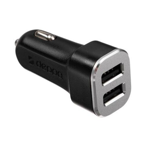 фото Автомобильное зарядное устройство deppa ultra, usb qc 3.0, 2 usb, 4.8 a, чёрное 5618710