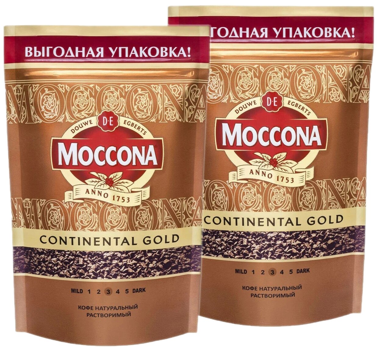 Кофе Moccona Continental Gold (Континентал Голд), растворимый, в пакете, 2x75г - фотография № 1