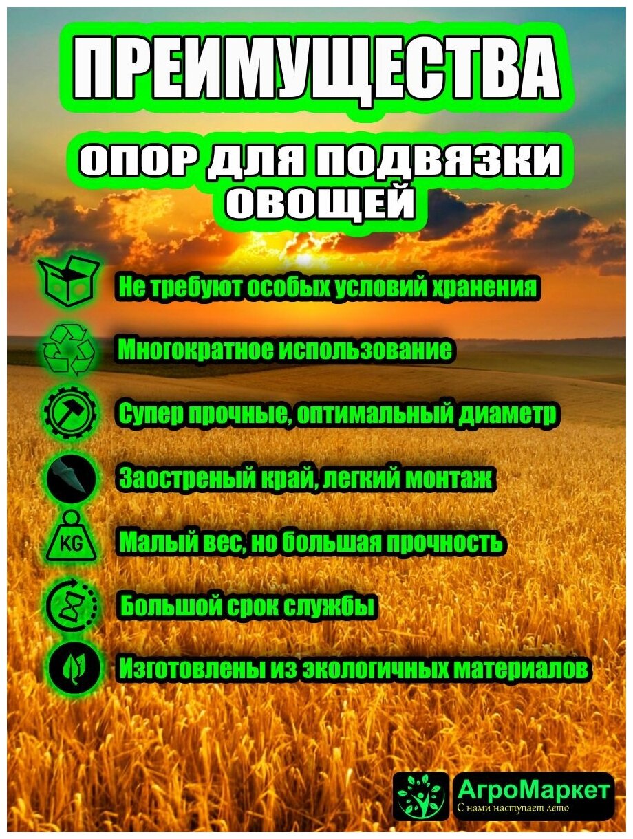 Колышки садовые опоры композитные кустодержатель длина 100 см, диаметр 10 мм, зеленые, 15 шт в упаковке - фотография № 3