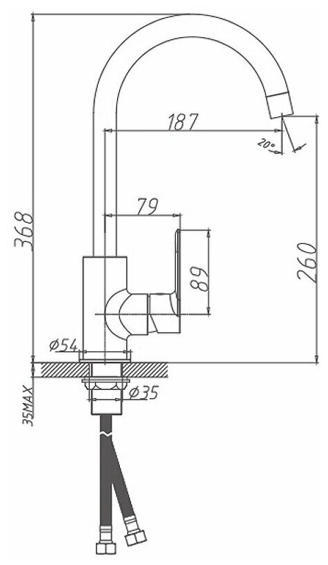 Смеситель для кухни 35к HB71505 HAIBA боковая б/отв п/гайку - фотография № 6