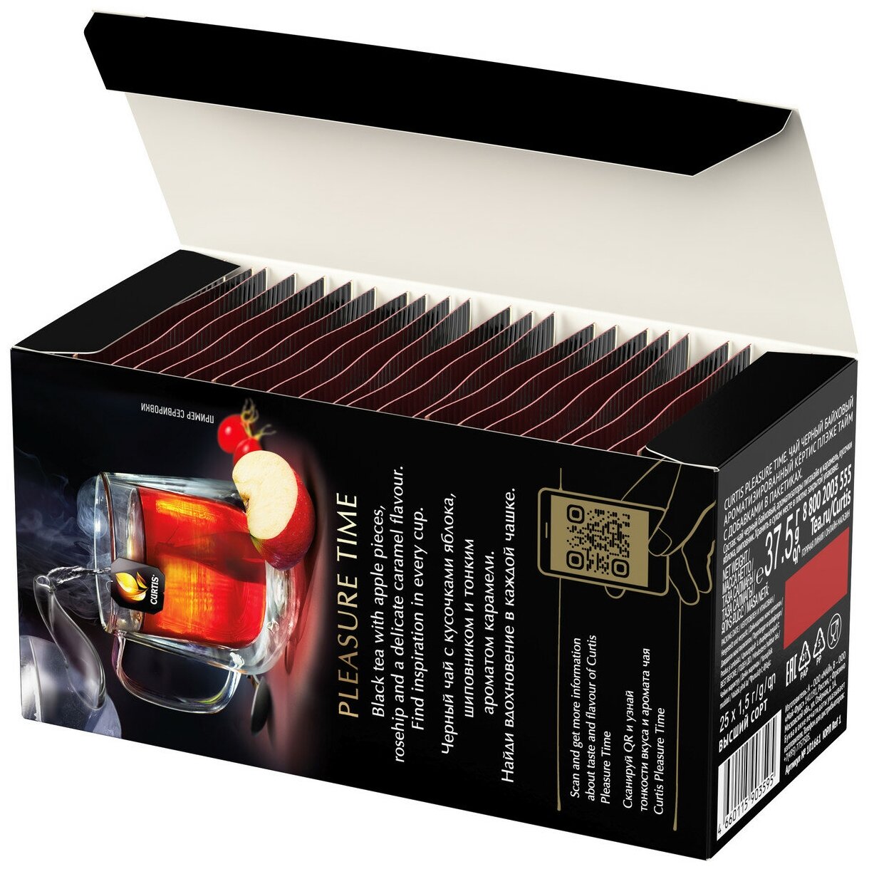 Чай черный в пакетиках CURTIS "Pleasure Time" 25 пакетиков, c шиповником, яблоком и ароматом карамели, мелколистовой - фотография № 3