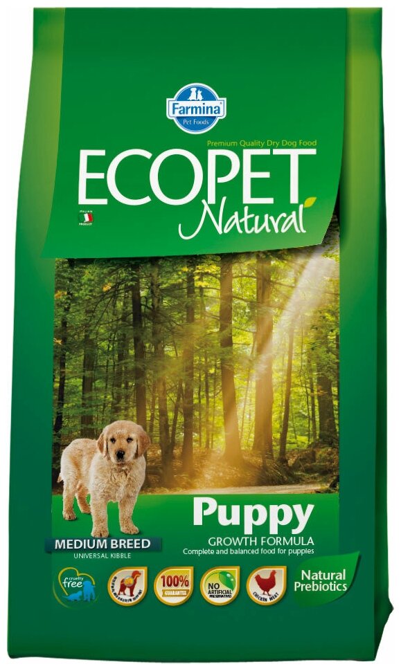 Корм Farmina Ecopet Natural Puppy для щенков всех пород с курицей, 12 кг