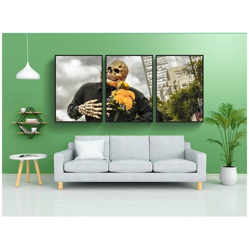 фото Набор модулных постеров для интерьера "костюм, череп, цветы" 60x90 см. в тубусе, без рамки lotsprints