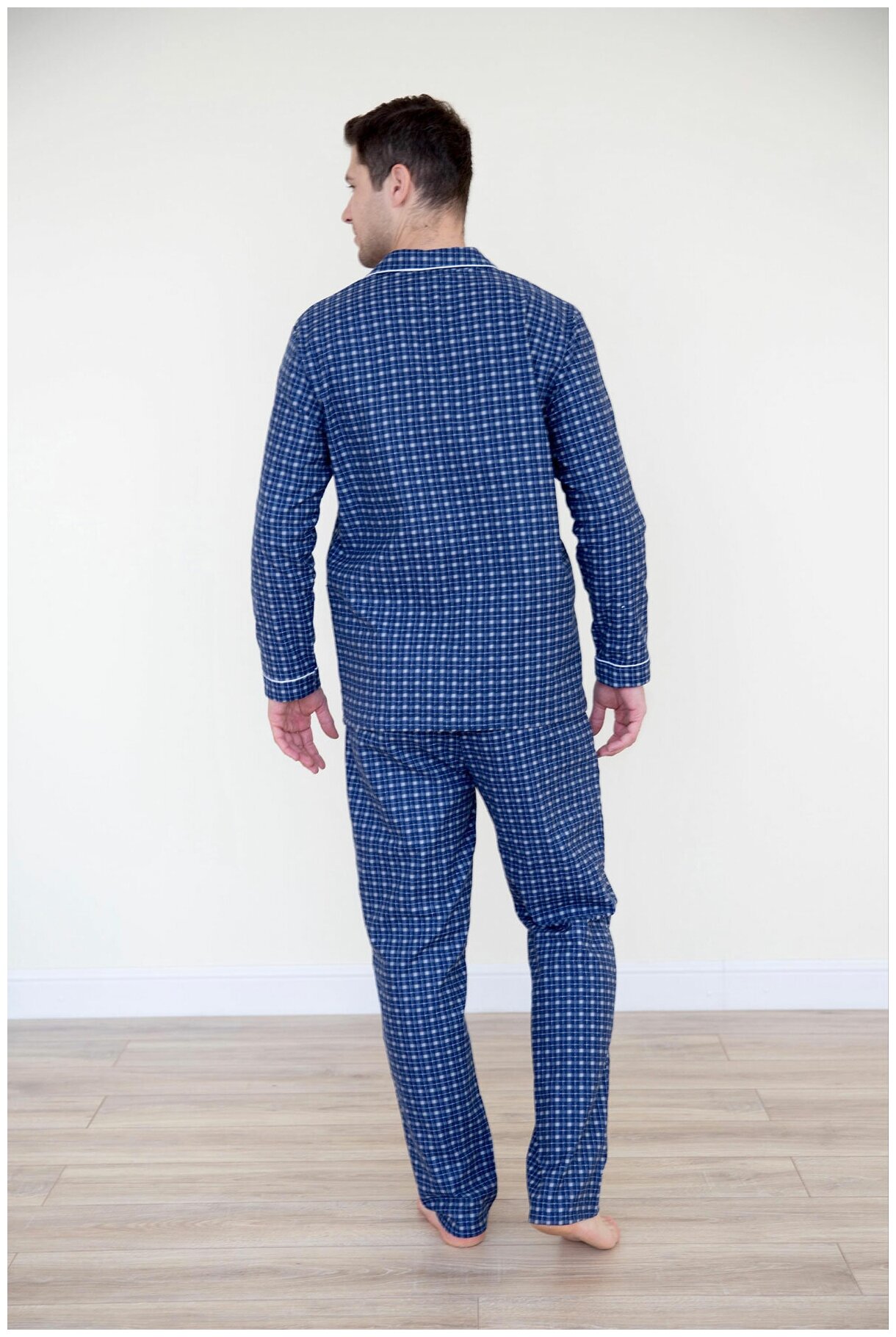 Мужская пижама с брюками арт. 18-1442 Синий размер 56 Фланель Лика Дресс рубашка с застежкой на пуговицы отложной воротник длинный рукав - фотография № 4