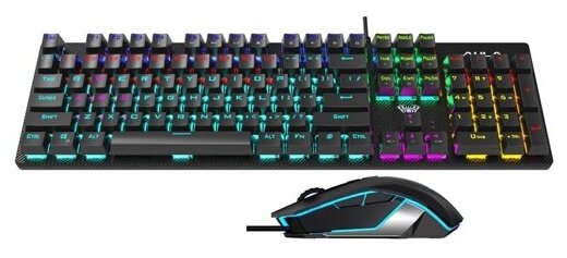Клавиатура и мышь игровые проводной комплект AULA T640 с подсветкой - черные
