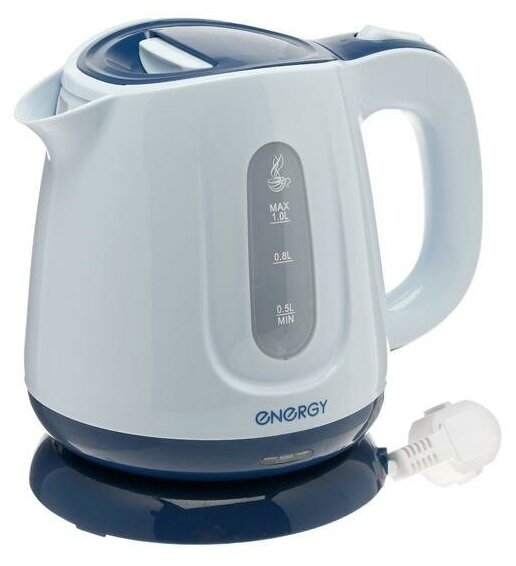 фото Чайник электрический ENERGY E-234, пластик, 1 л, 1100 Вт, бело-синий
