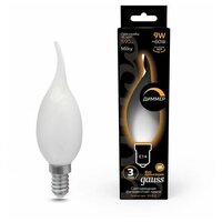 Светодиодная лампа GAUSS Filament Свеча на ветру 9W 590lm 3000К Е14 milky диммируемая LED