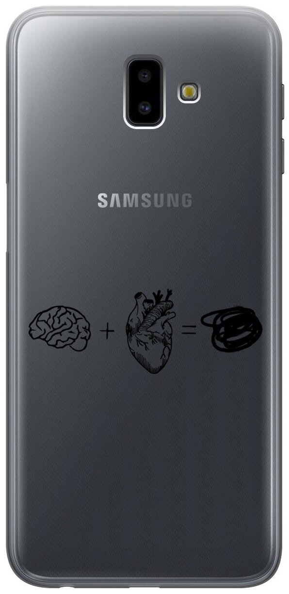 Силиконовый чехол на Samsung Galaxy J6+ (2018) / Самсунг Джей 6 плюс с 3D принтом "Brain Plus Heart" прозрачный