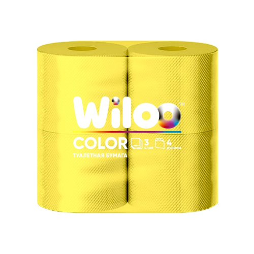 Купить Бумага туалетная Wiloo желтая 3сл 4шт, желтый, первичная целлюлоза, Туалетная бумага и полотенца