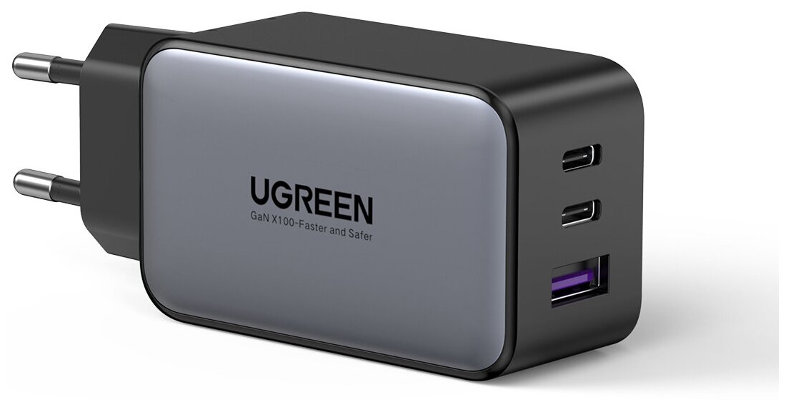 Сетевое зарядное устройство UGREEN CD244 (10335) Nexode USB-A+2*USB-C 65W GaN Tech Fast Charger EU. Цвет: серый