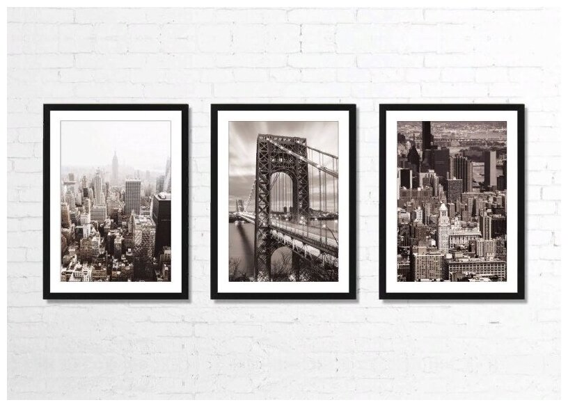 Набор из интерьерных постеров (картин) в раме на холсте 35x48, "Виды Нью-Йорка", 3 шт. картины на холсте / картина цветы в раме на стену / картина для дома и офиса