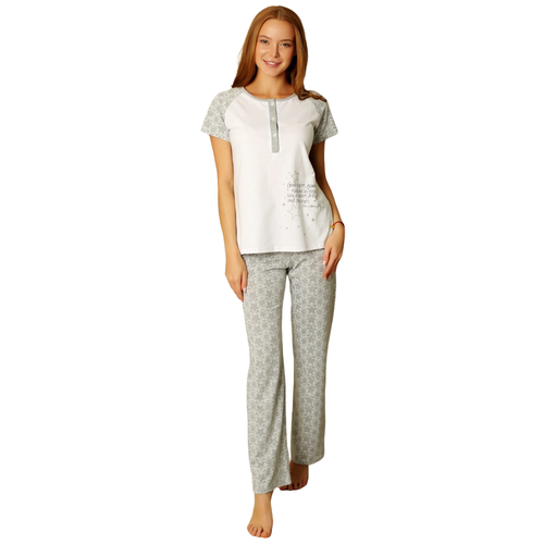 Женская пижама Good Night Серый размер 56 Кулирка Лика Дресс футболка с застежкой на пуговицы рукав короткий брюки прямые с карманами