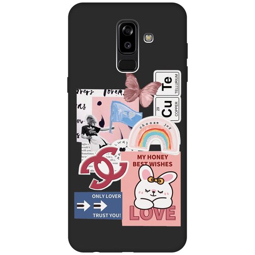 Матовый чехол Cute Stickers для Samsung Galaxy J8 / Самсунг Джей 8 с 3D эффектом черный матовый чехол true queen для samsung galaxy j8 самсунг джей 8 с 3d эффектом черный