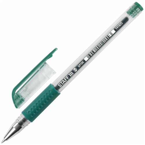 Ручка гелевая с грипом STAFF EVERYDAY, зеленая, корпус прозрачный, узел 0,5мм, линия 0,35мм, 141825