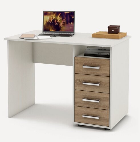 Изображение товара Стол письменный, стол компьютерный Остин (Ливерпуль) 3 белое дерево/дуб сонома