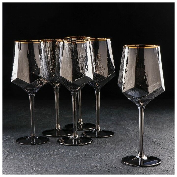 фото Magistro Набор бокалов для вина Magistro «Дарио», 500 мл, 7,3?25 см, 6 шт, цвет графит