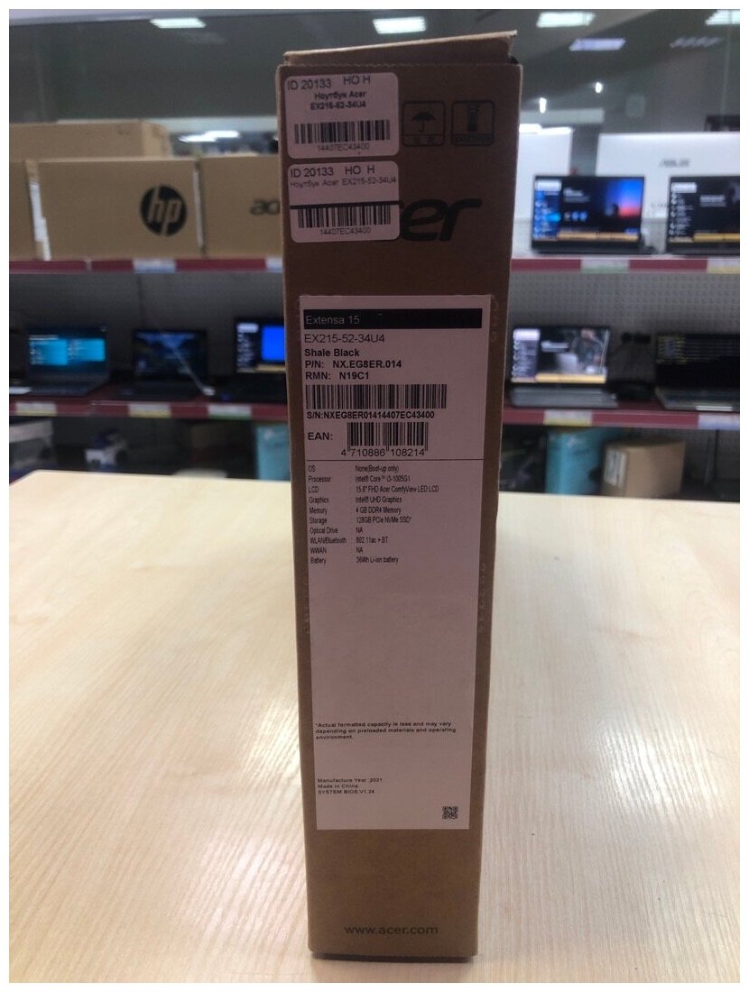 156 Ноутбук Acer Extensa 15 EX215-52-34U4 1920x1080 Intel Core i3 12 ГГц RAM 4 ГБ SSD 128 ГБ