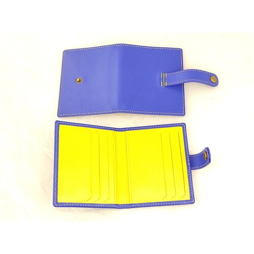 фото Экранирующий чехол для банковских карт с чипом. 8 карманов. на кнопке. синяя и желтая кожа. 1812-8-blue деком