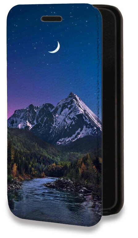 Дизайнерский горизонтальный чехол-книжка для Хуавей П Смарт 2021 / Huawei P Smart (2021) Горы и полумесяц