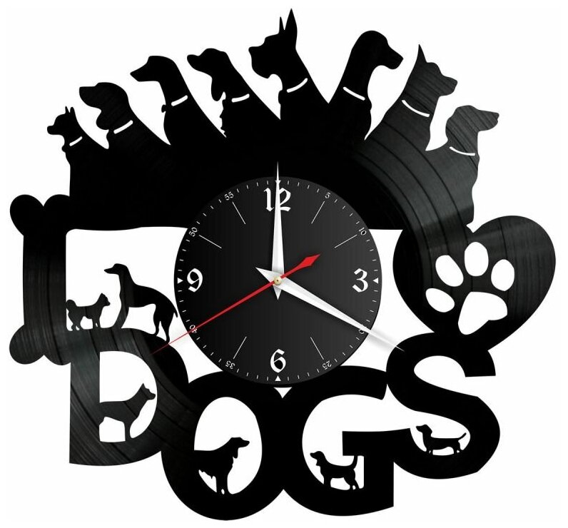 Часы из винила Redlaser "Собака, собачья лапа, собачья стая, щенок, пес" VW-10906