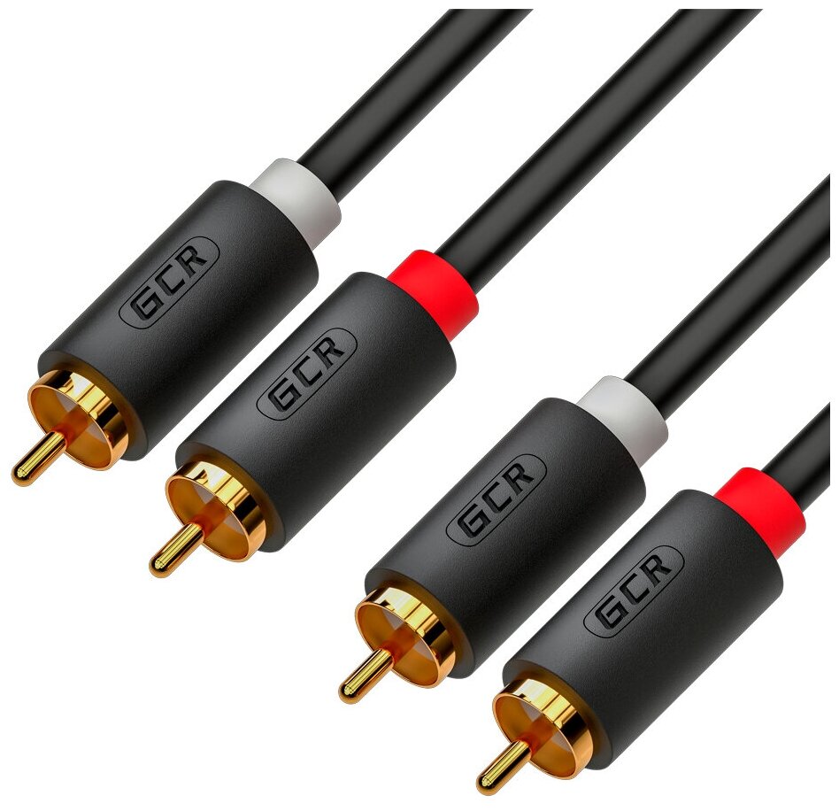 GCR Кабель 2.0m аудио 2 х RCA / 2 х RCA, GOLD, черный