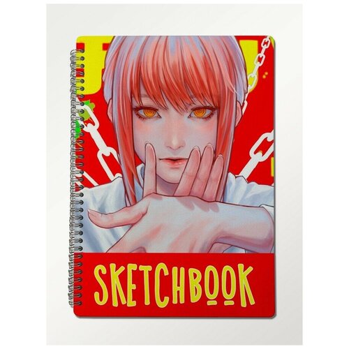 Скетчбук блокнот, А4 крафт-бумага, 50 листов с деревянной обложкой аниме Chainsaw Man (Человек-бензопила, фентези, боевик, ужасы) - 3119