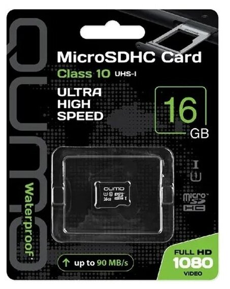 Карта памяти Qumo MicroSDHC 16Gb Сlass 10 UHS-I (QM16GMICSDHC10U1NA)