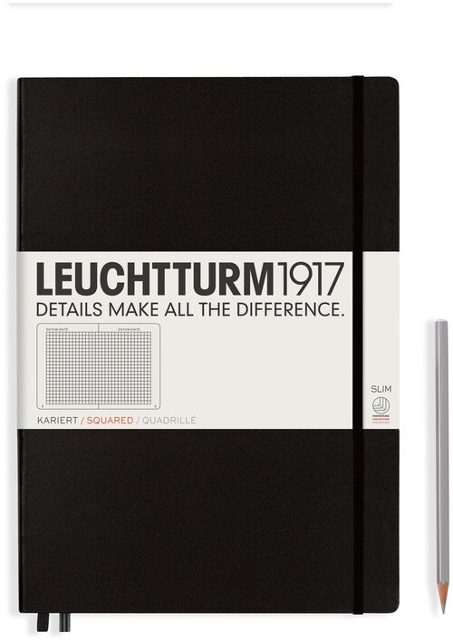 Книга для записей Leuchtturm1917 Master Slim A4+, в клетку, черный