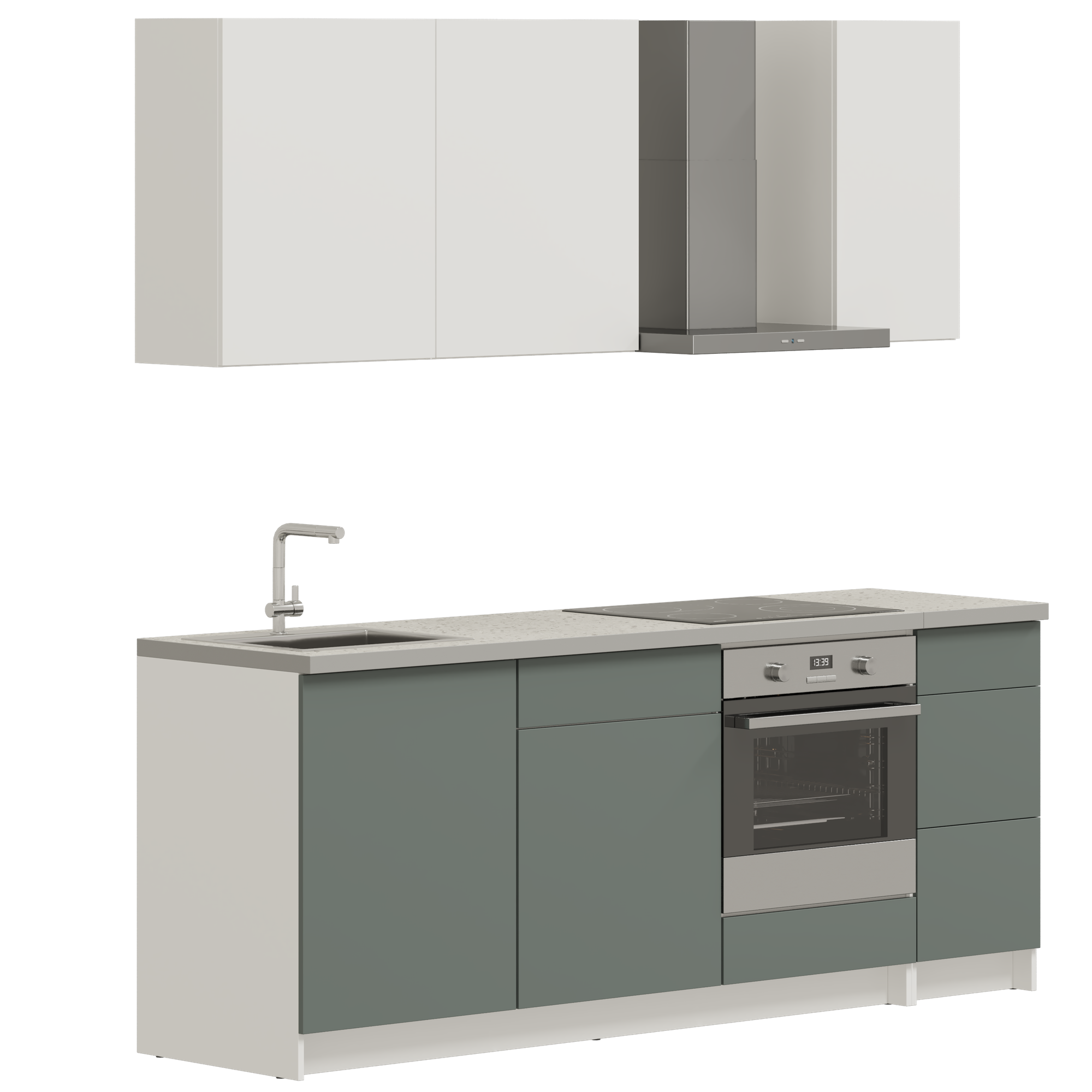 Кухонный гарнитур, кухня прямая Pragma Elinda 222 см (2,22 м), под встраиваемую духовку, со столешницей, ЛДСП, дымчатый зеленый/белый