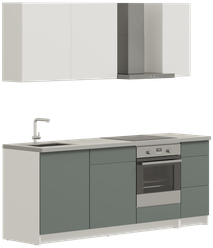 Кухонный гарнитур, кухня прямая илинда 222 см (2,22 м), под встраиваемую духовку, со столешницей, ЛДСП, дымчатый зеленый/белый