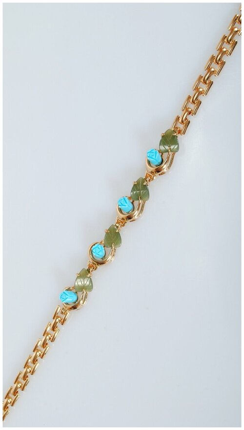 Плетеный браслет Lotus Jewelry, бирюза, нефрит, размер 18 см, зеленый, синий