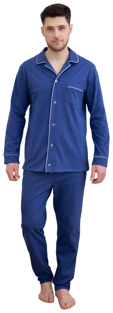 Мужская пижама с брюками Виктор Синий размер 50 Кулирка Лика Дресс рубашка с застежкой на пуговицы отложной воротник длинный рукав - фотография № 1