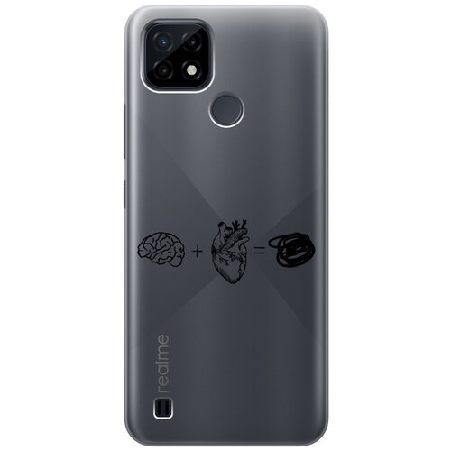 Силиконовый чехол на realme C21, Рилми С21 с 3D принтом Brain Plus Heart прозрачный матовый soft touch силиконовый чехол на realme c21 рилми с21 с 3d принтом brain plus heart w черный